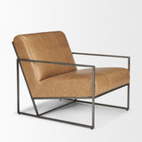 Stratton Gunmetal w/ Genuine Brown Leather Upholstered Accent Chair by Mercana at Eve Furniture