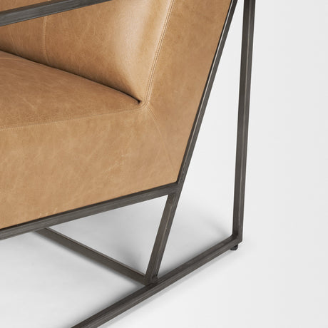 Stratton Gunmetal w/ Genuine Brown Leather Upholstered Accent Chair by Mercana at Eve Furniture