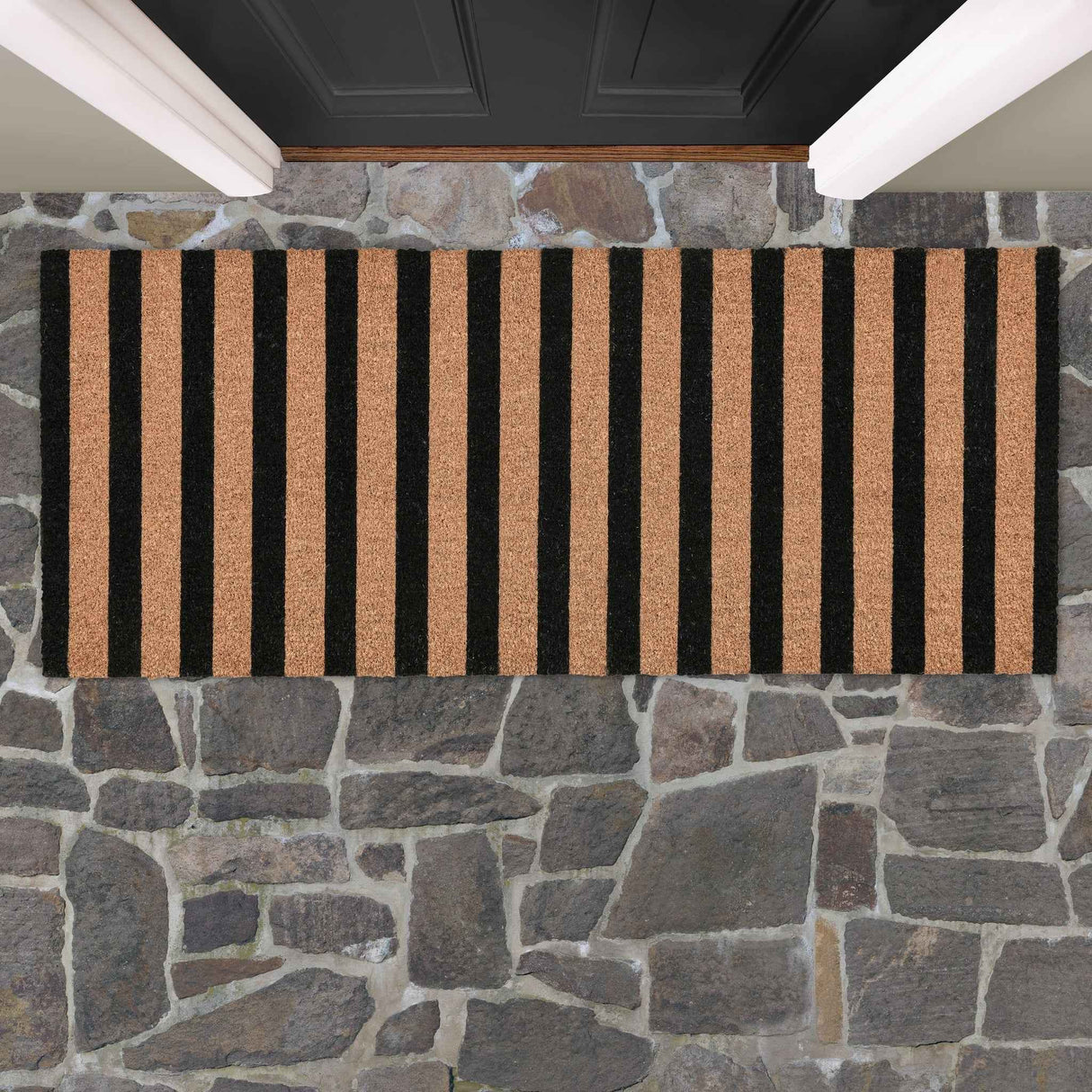 Striped Black/Natural 24x57 Doormat by Classic Home at Eve Furniture