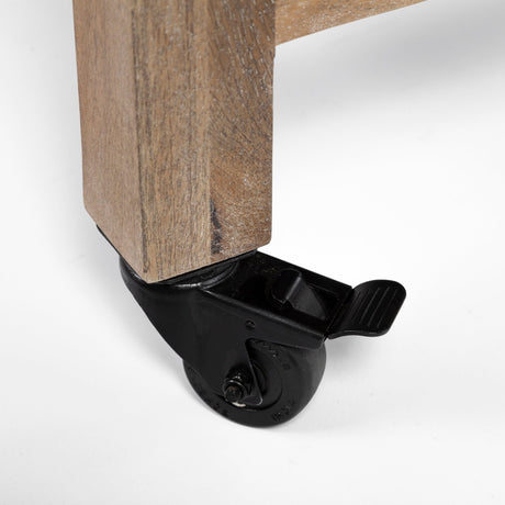 Stuart I Brown Solid Wood Top Two-Tier Black Metal Rolling Kitchen Island by Mercana at Eve Furniture