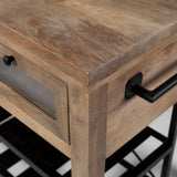 Stuart I Brown Solid Wood Top Two-Tier Black Metal Rolling Kitchen Island by Mercana at Eve Furniture