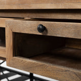 Stuart I Brown Solid Wood Top Two-Tier Black Metal Rolling Kitchen Island by Mercana at Eve Furniture