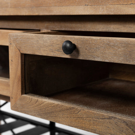 Stuart I Brown Solid Wood Top Two-Tier Black Metal Rolling Kitchen Island by Mercana at Eve Furniture