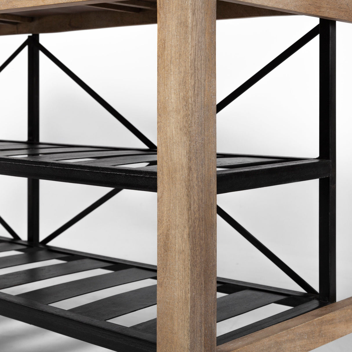 Stuart I Brown Solid Wood Top Two-Tier Black Metal Rolling Kitchen Island by Mercana at Eve Furniture