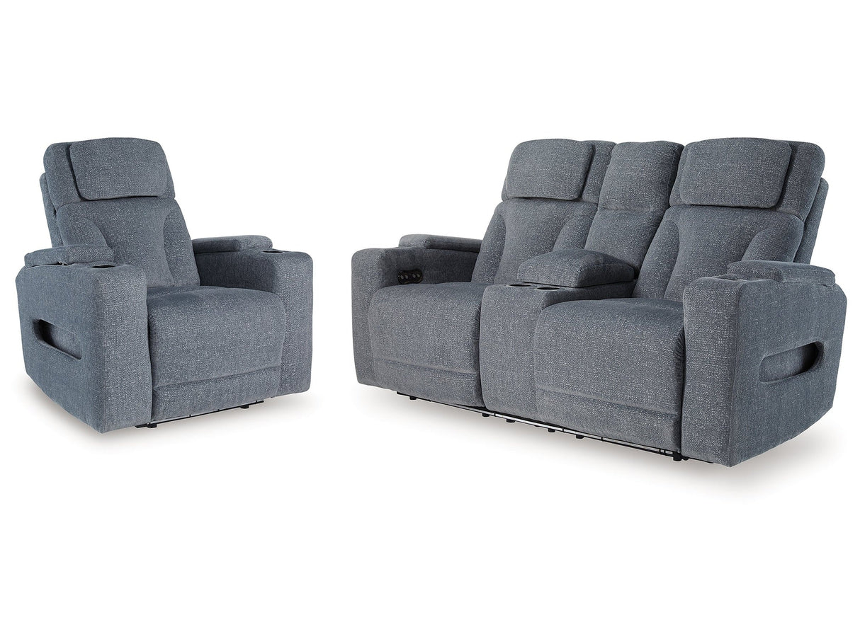 Studio Cave Steel Power Reclining Loveseat and Power Recliner by Ashley at Eve Furniture