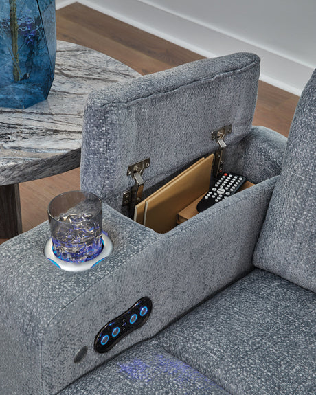 Studio Cave Steel Power Reclining Loveseat with Console by Ashley at Eve Furniture