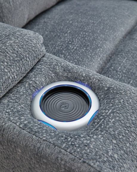 Studio Cave Steel Power Reclining Loveseat with Console by Ashley at Eve Furniture