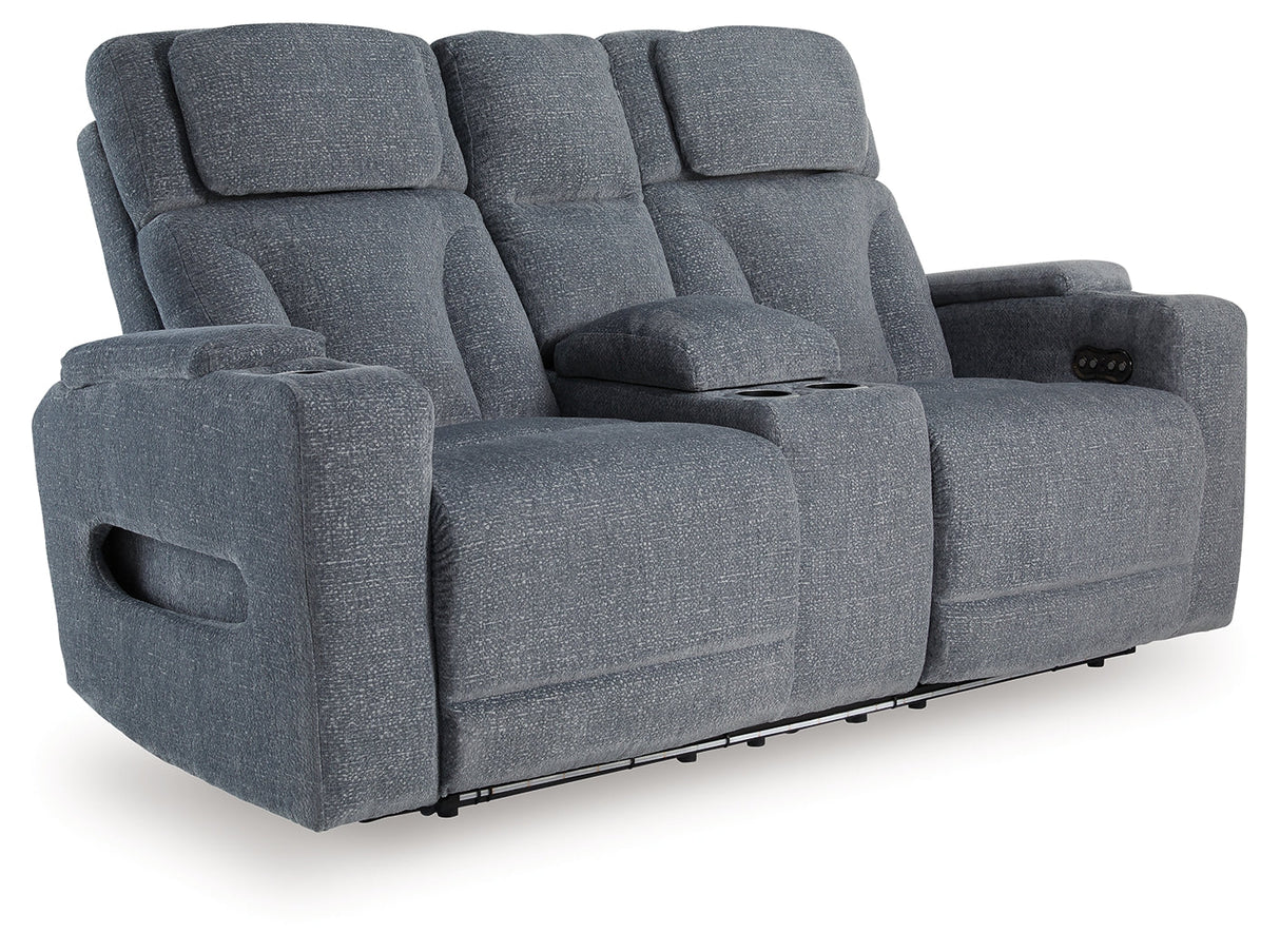 Studio Cave Steel Power Reclining Loveseat with Console by Ashley at Eve Furniture