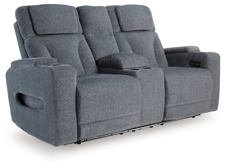 Studio Cave Steel Power Reclining Loveseat with Console by Ashley at Eve Furniture