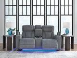 Studio Cave Steel Power Reclining Loveseat with Console by Ashley at Eve Furniture