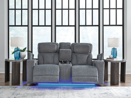 Studio Cave Steel Power Reclining Loveseat with Console by Ashley at Eve Furniture