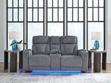 Studio Cave Steel Power Reclining Loveseat with Console by Ashley at Eve Furniture