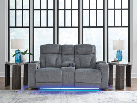 Studio Cave Steel Power Reclining Loveseat with Console by Ashley at Eve Furniture