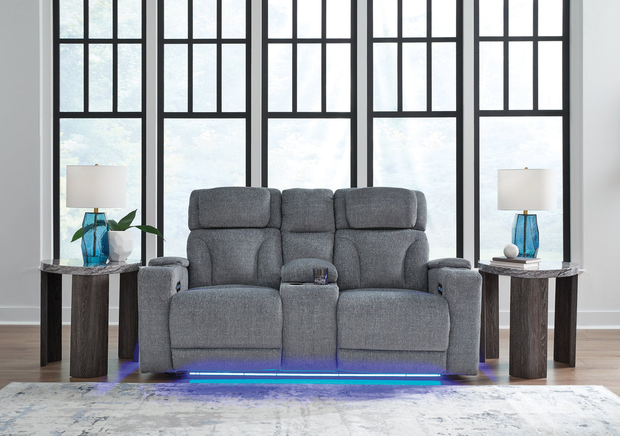 Studio Cave Steel Power Reclining Sofa and Loveseat by Ashley at Eve Furniture