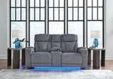 Studio Cave Steel Power Reclining Sofa and Loveseat by Ashley at Eve Furniture
