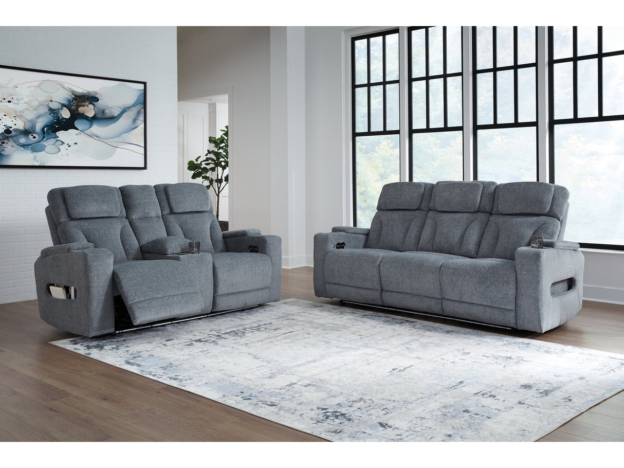 Studio Cave Steel Power Reclining Sofa and Loveseat by Ashley at Eve Furniture
