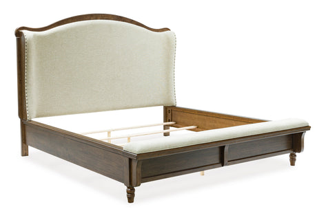 Sturlayne Brown King Upholstered Panel Bed with Footboard Bench by Ashley at Eve Furniture