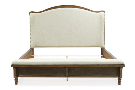 Sturlayne Brown Queen Upholstered Panel Bed with Footboard Bench by Ashley at Eve Furniture