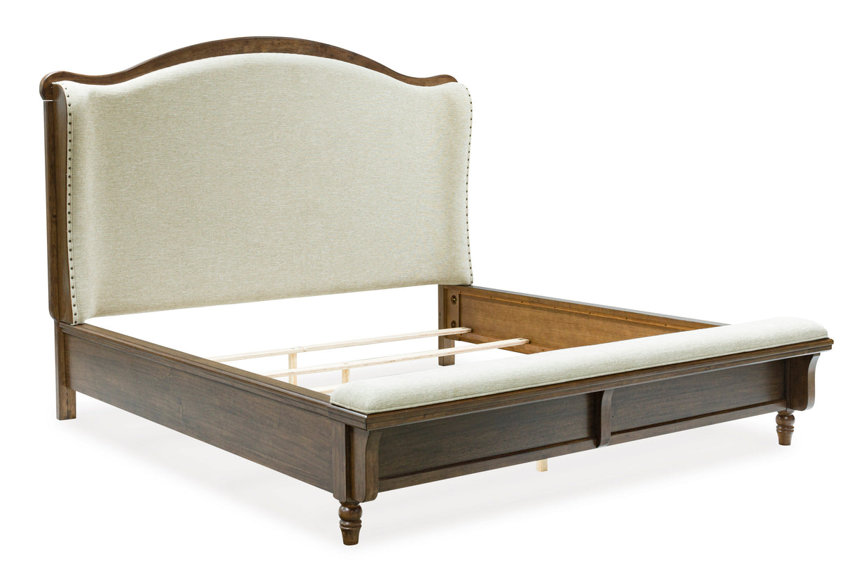 Sturlayne Brown Queen Upholstered Panel Bed with Footboard Bench by Ashley at Eve Furniture