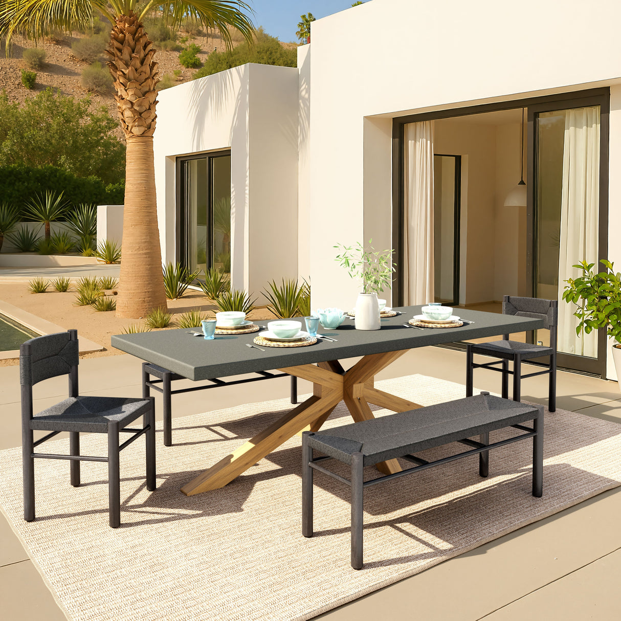 Suan Gray Outdoor Rectangular Dining Table by Zuomod at Eve Furniture