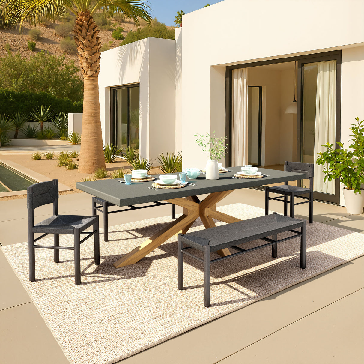 Suan Gray Outdoor Rectangular Dining Table by Zuomod at Eve Furniture