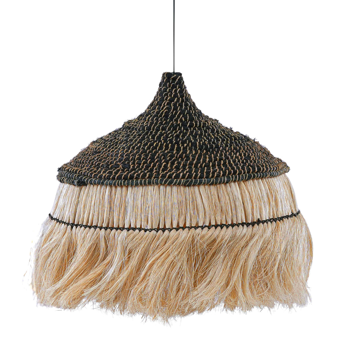 Sula Natural and Black Upcycled Abaca Pendant Lamp by TOV Furniture at Eve Furniture