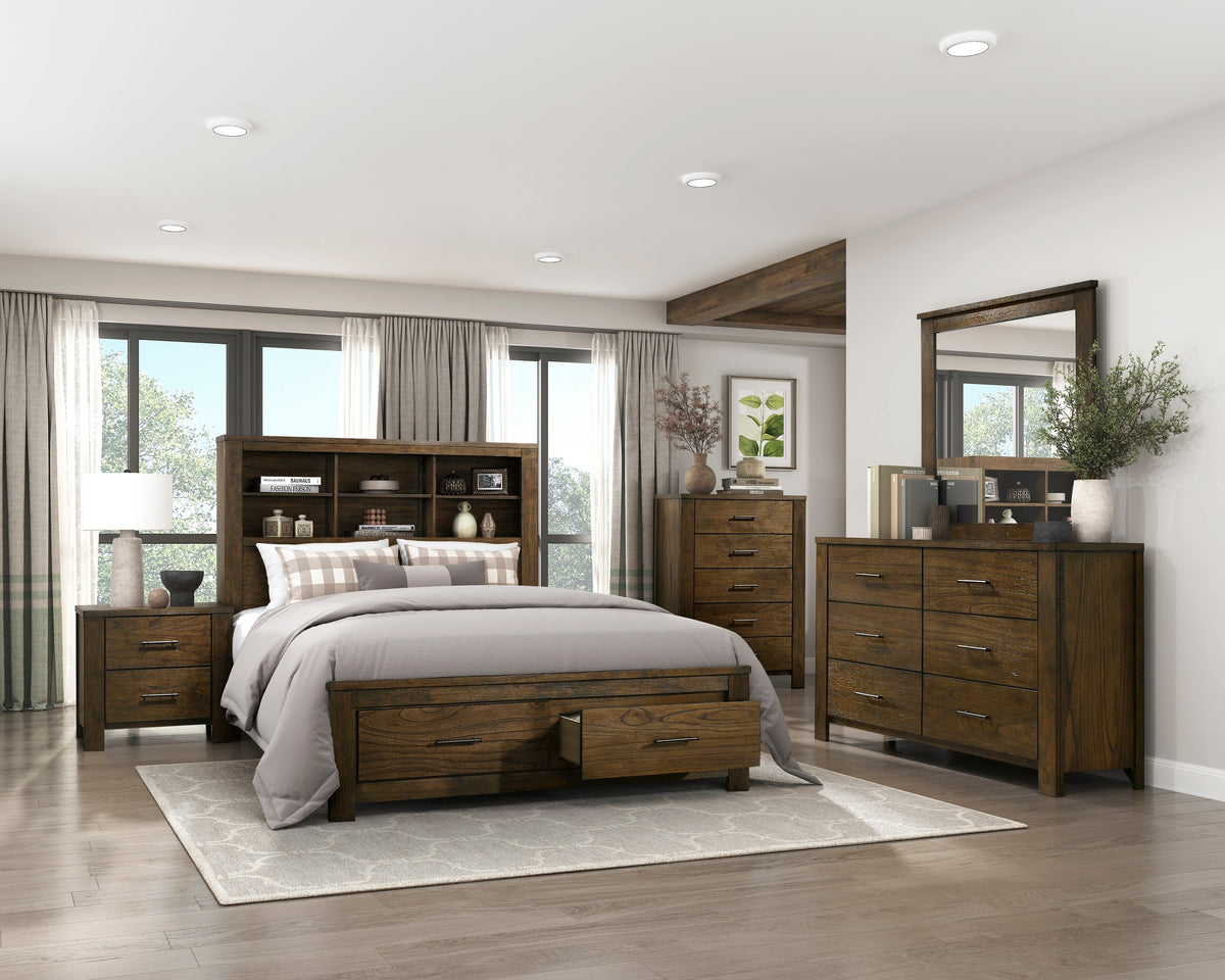 Sullivan Brown King Platform Bed with 2 Nightstands by Homelegance at Eve Furniture