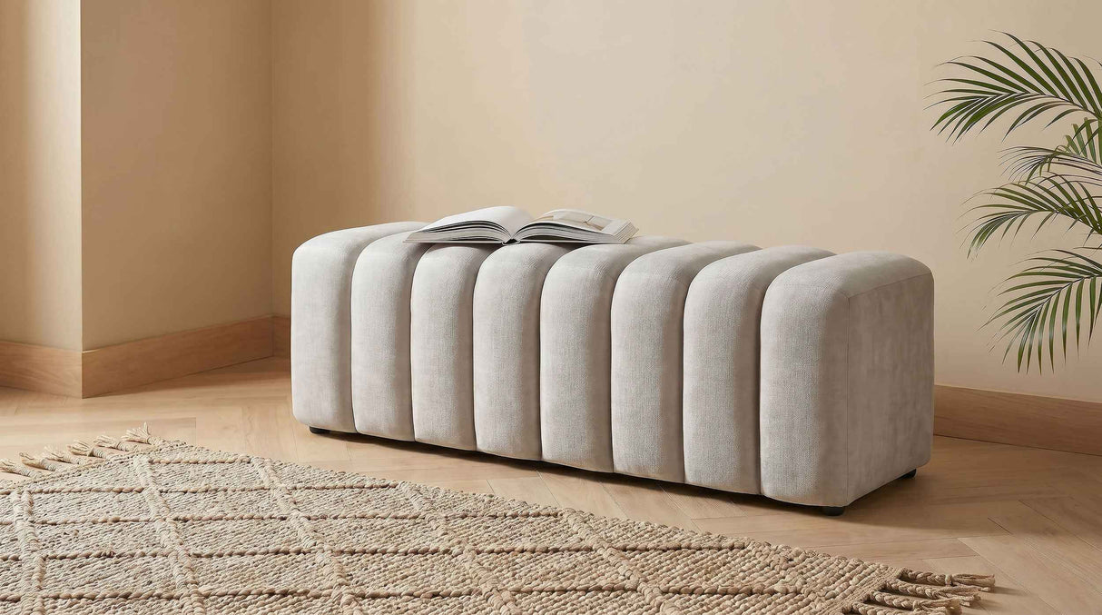 Summer Beige Chenille Upholstered Channel Accent Bench by Coaster at Eve Furniture