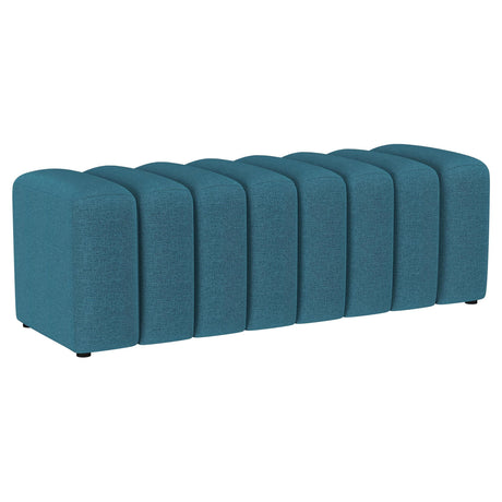 Summer Peacock Blue Upholstered Channel Tufted Accent Bench by Coaster at Eve Furniture