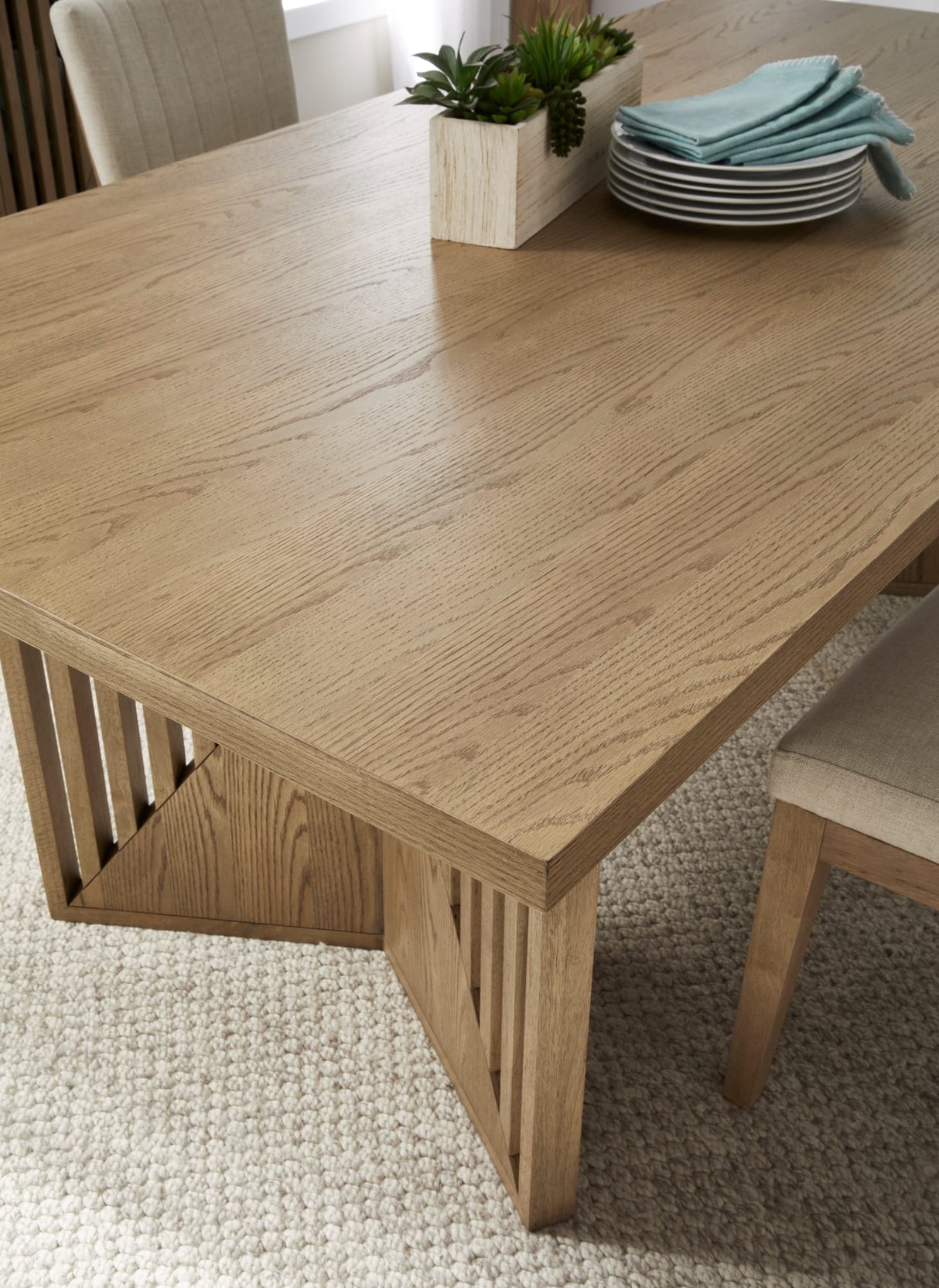 Sumner Natural Double Pedestal Oak Dining Table by Modus Furniture at Eve Furniture