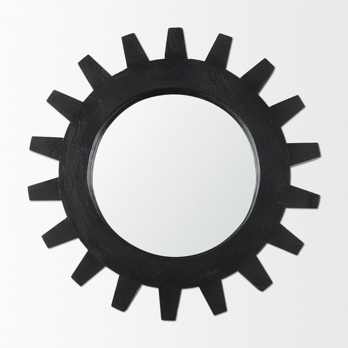 Sundance Cog Round Black Wood Frame Mirror by Mercana at Eve Furniture
