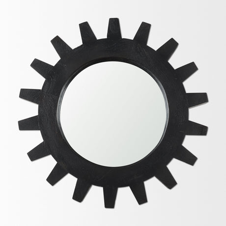 Sundance Cog Round Black Wood Frame Mirror by Mercana at Eve Furniture