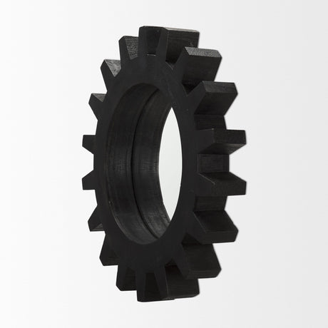 Sundance Cog Round Black Wood Frame Mirror by Mercana at Eve Furniture