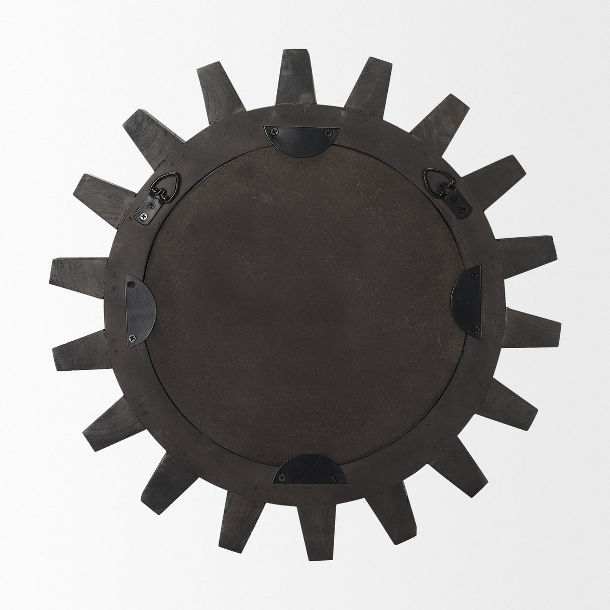 Sundance Cog Round Black Wood Frame Mirror by Mercana at Eve Furniture