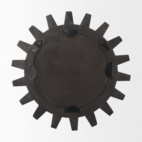 Sundance Cog Round Black Wood Frame Mirror by Mercana at Eve Furniture