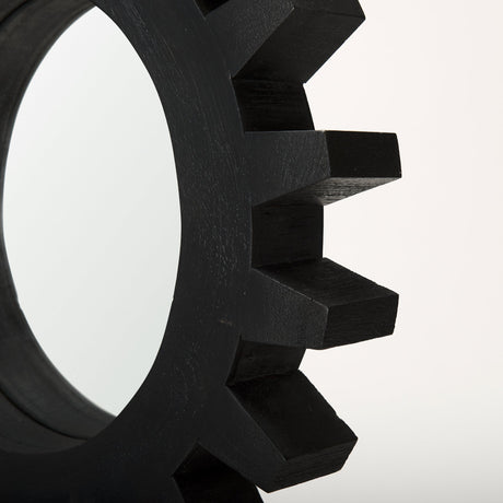 Sundance Cog Round Black Wood Frame Mirror by Mercana at Eve Furniture