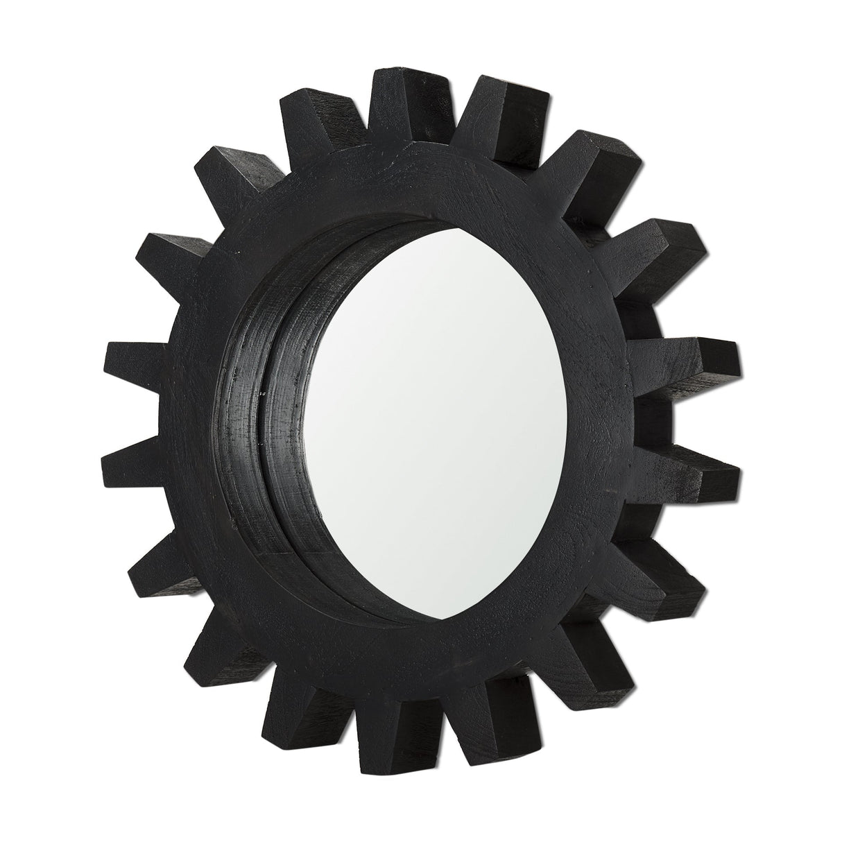 Sundance Cog Round Black Wood Frame Mirror by Mercana at Eve Furniture