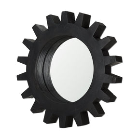 Sundance Cog Round Black Wood Frame Mirror by Mercana at Eve Furniture