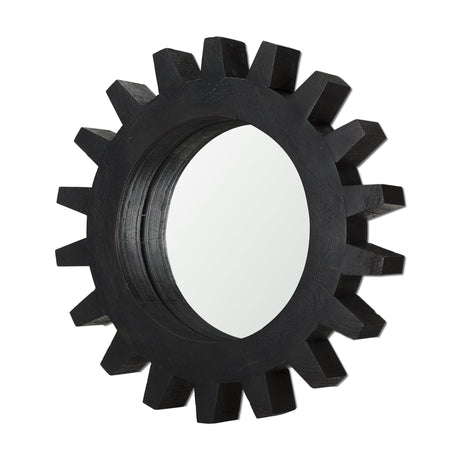 Sundance Cog Round Black Wood Frame Mirror by Mercana at Eve Furniture