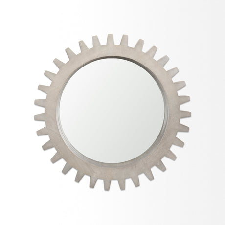 Sundance Cog Round Grey Wood Frame Mirror by Mercana at Eve Furniture