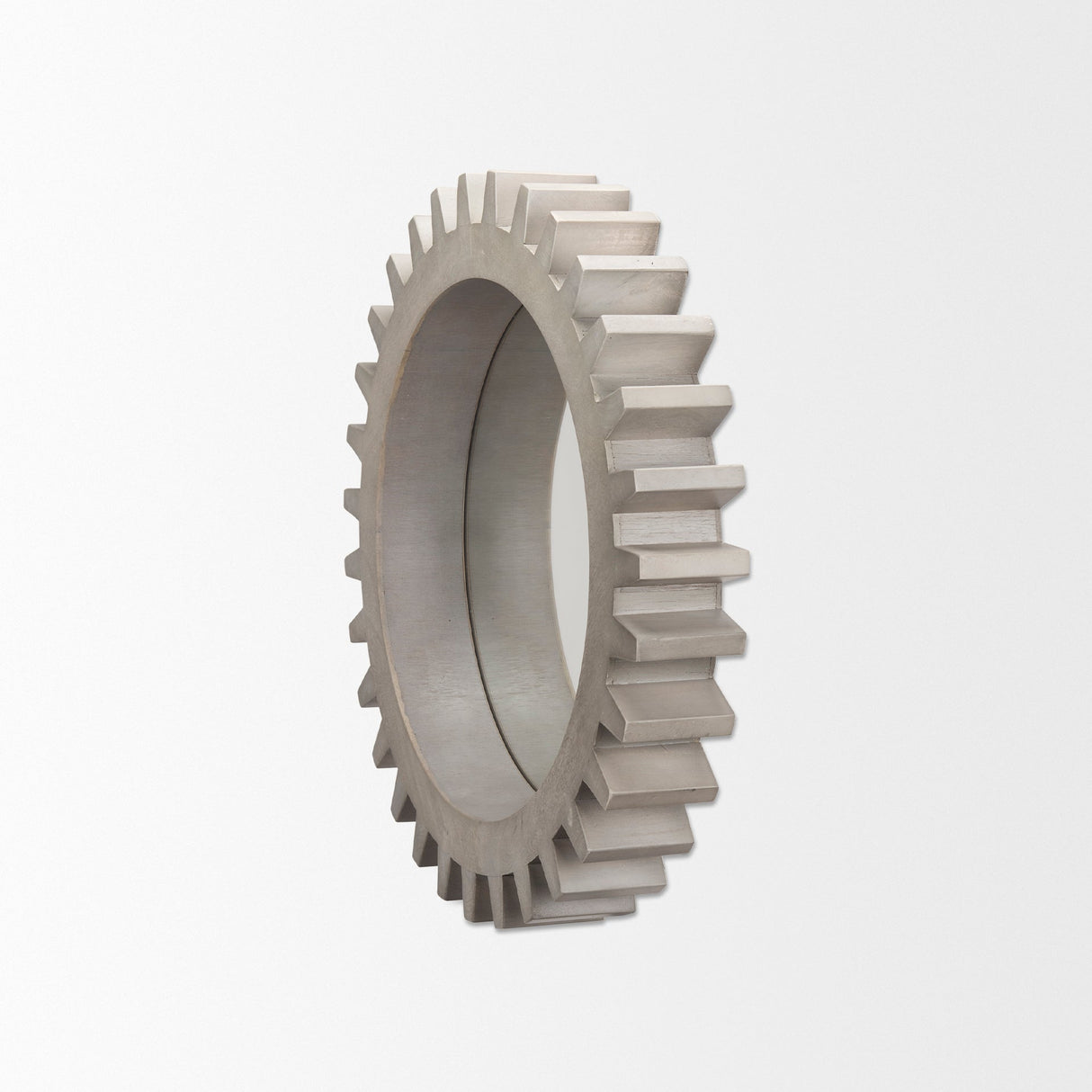 Sundance Cog Round Grey Wood Frame Mirror by Mercana at Eve Furniture