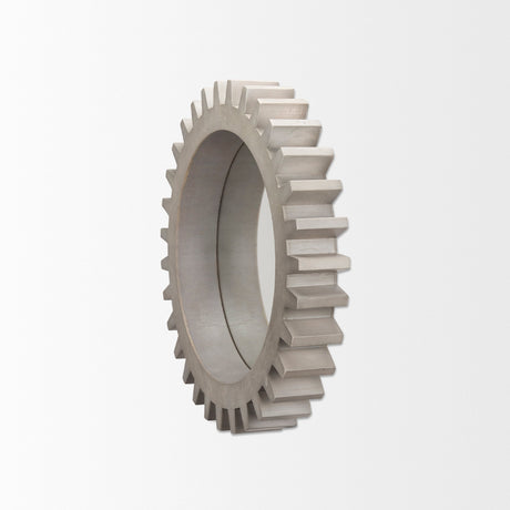 Sundance Cog Round Grey Wood Frame Mirror by Mercana at Eve Furniture