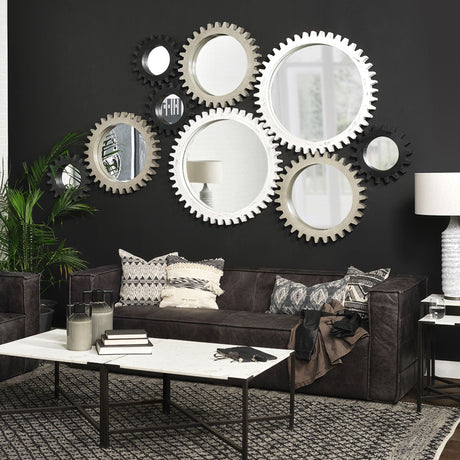 Sundance Cog Round Grey Wood Frame Mirror by Mercana at Eve Furniture