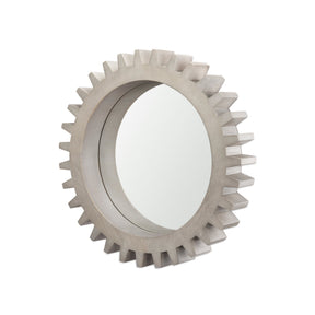 Sundance Cog Round Grey Wood Frame Mirror by Mercana at Eve Furniture