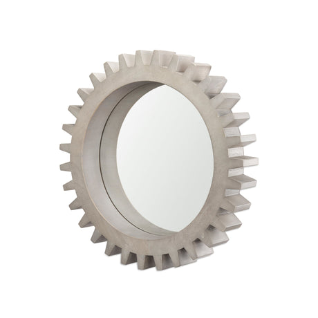Sundance Cog Round Grey Wood Frame Mirror by Mercana at Eve Furniture