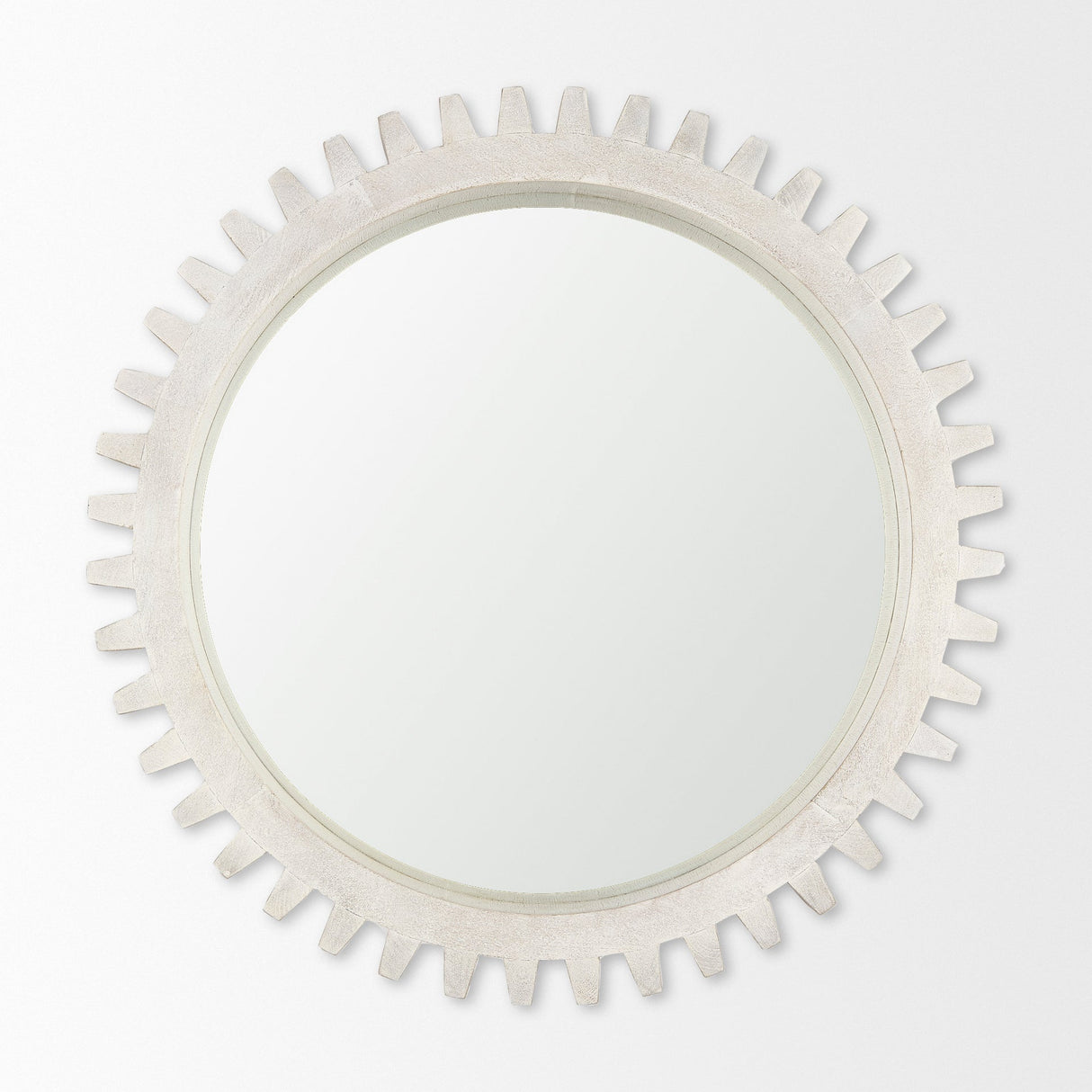 Sundance Cog Round Whitewashed Wood Frame Mirror by Mercana at Eve Furniture