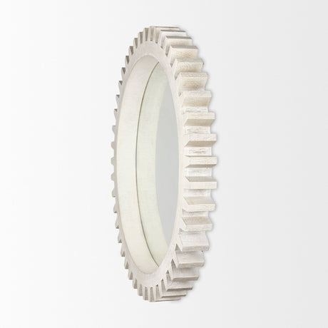 Sundance Cog Round Whitewashed Wood Frame Mirror by Mercana at Eve Furniture