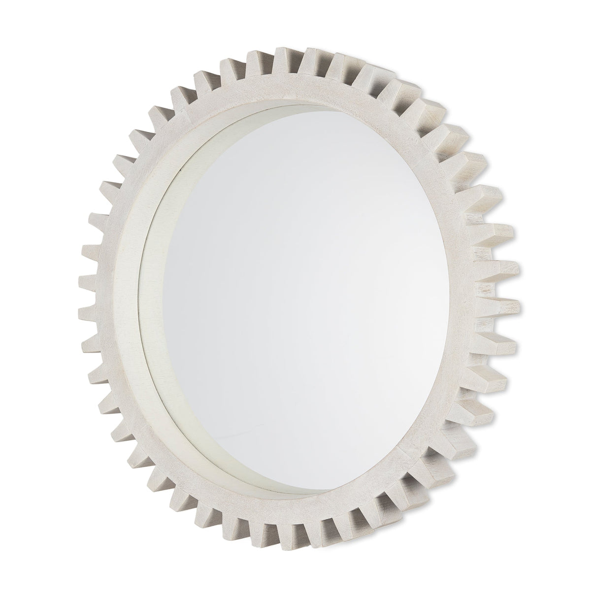 Sundance Cog Round Whitewashed Wood Frame Mirror by Mercana at Eve Furniture