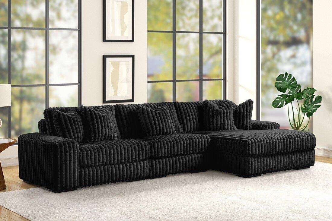 Sunday Black 3-Piece Right Arm Facing (RAF) Sectional by Happy Homes at Eve Furniture