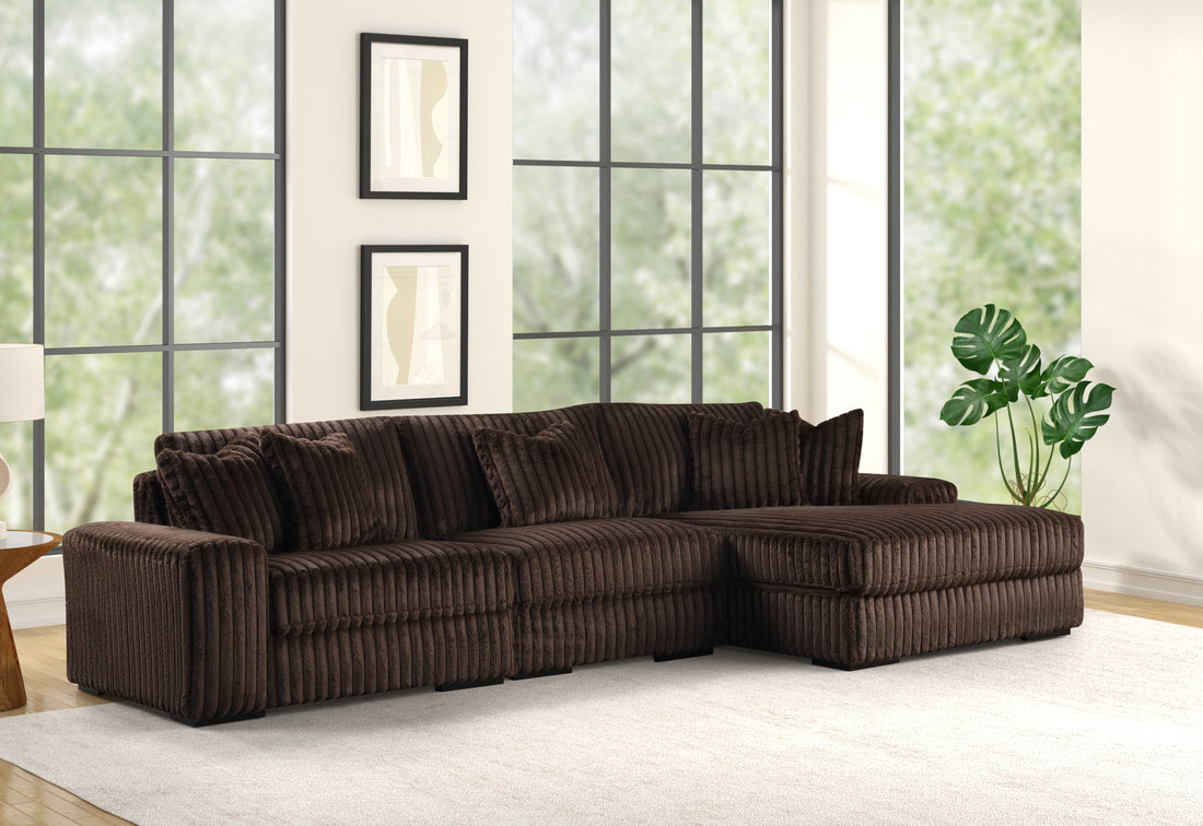 Sunday Chocolate 3-Piece Right Arm Facing (RAF) Sectional by Happy Homes at Eve Furniture